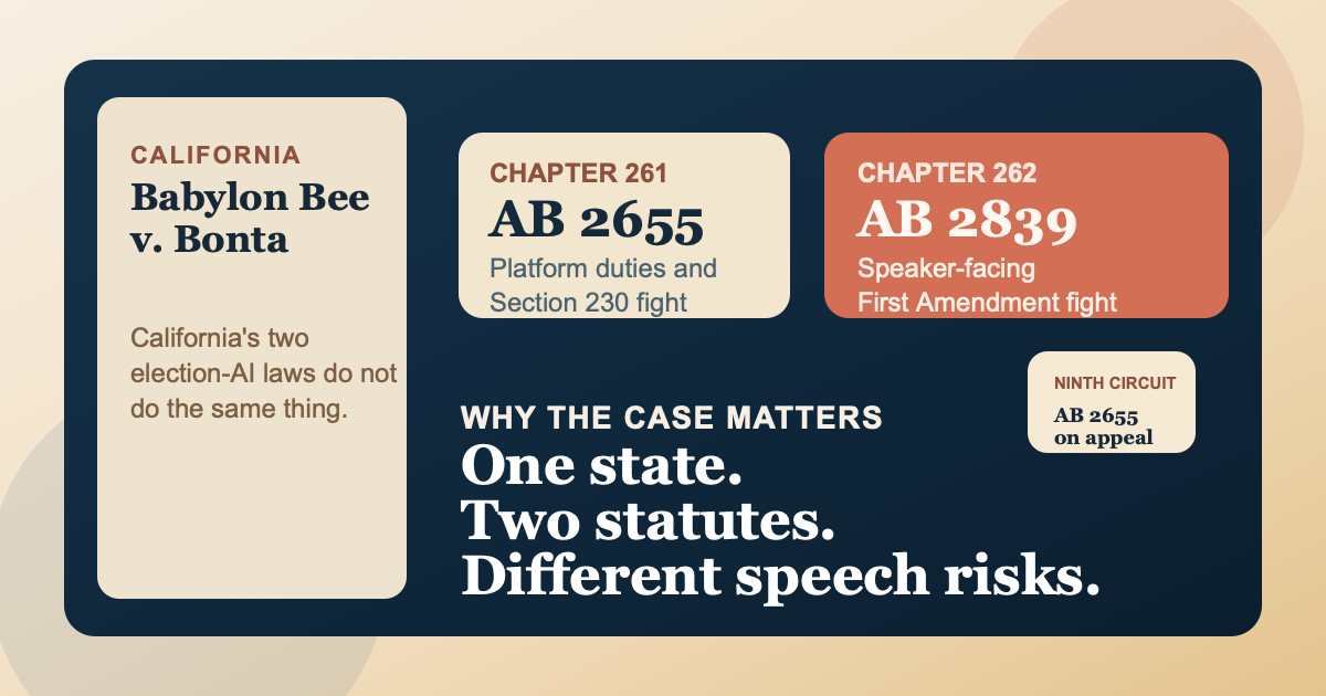 Babylon Bee v. Bonta Shows Why California’s Election AI Laws Cannot Be Treated as One Thing