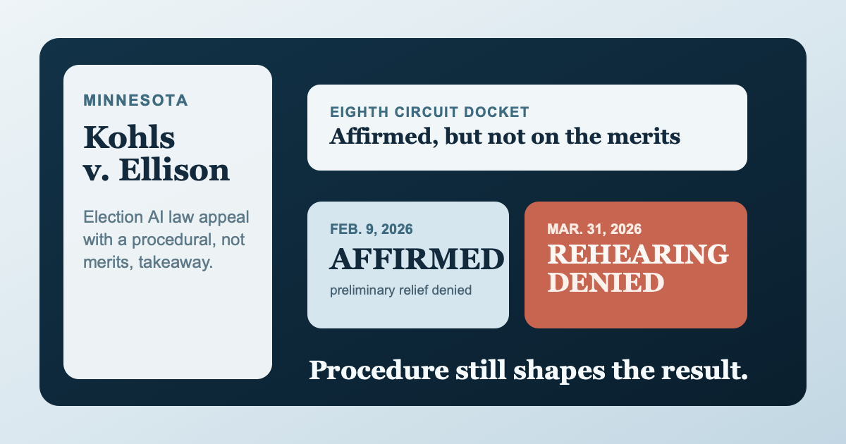 Kohls v. Ellison Did Not End Minnesota’s Election AI Law Fight on the Merits