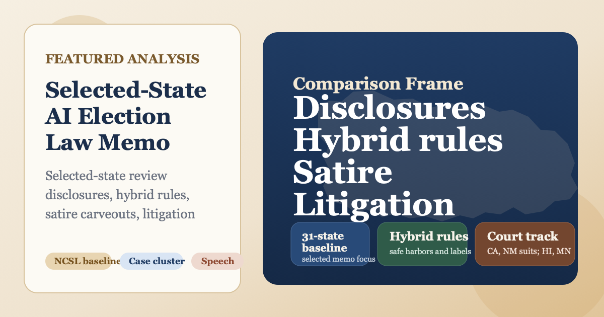 Selected US State AI Election Law Comparison: A Working Memo on Enacted Laws, Disclaimers, Satire, and Litigation